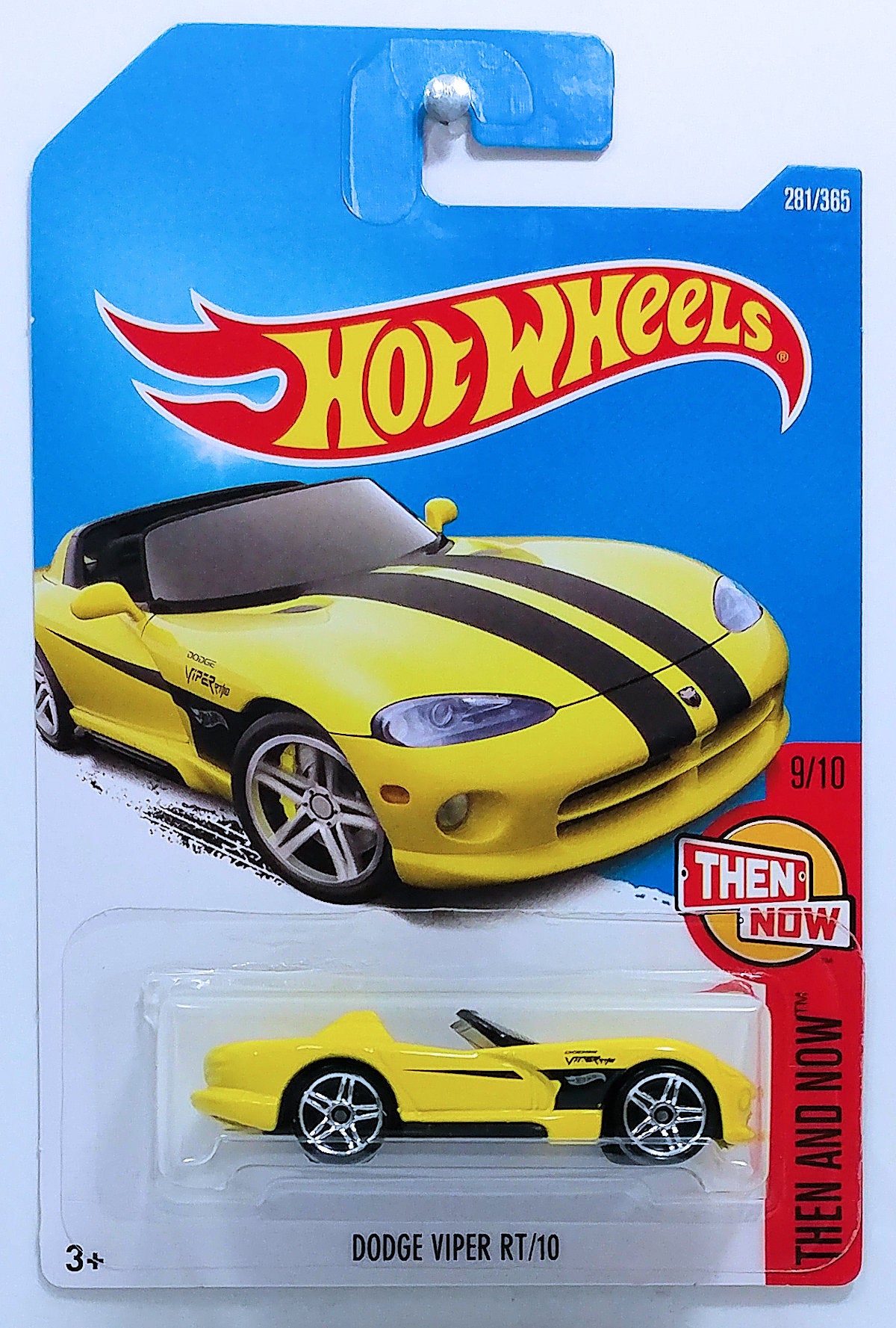 Hot Wheels 2017 - Collector # 281/365 - Then And Now 9/10 - Dodge Viper RT/10 - Yellow -  International Card