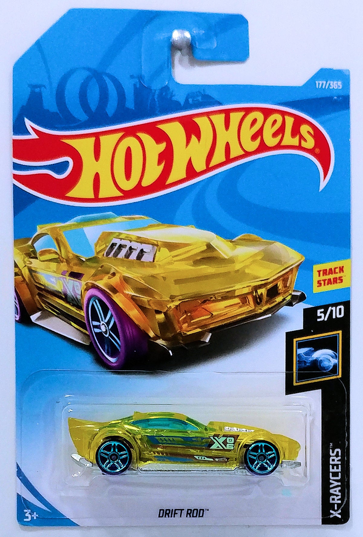Hot Wheels 2018 - Collector # 177/365 - X-Raycers 5/10 - Drift Rod - Transparent Yellow - International Card