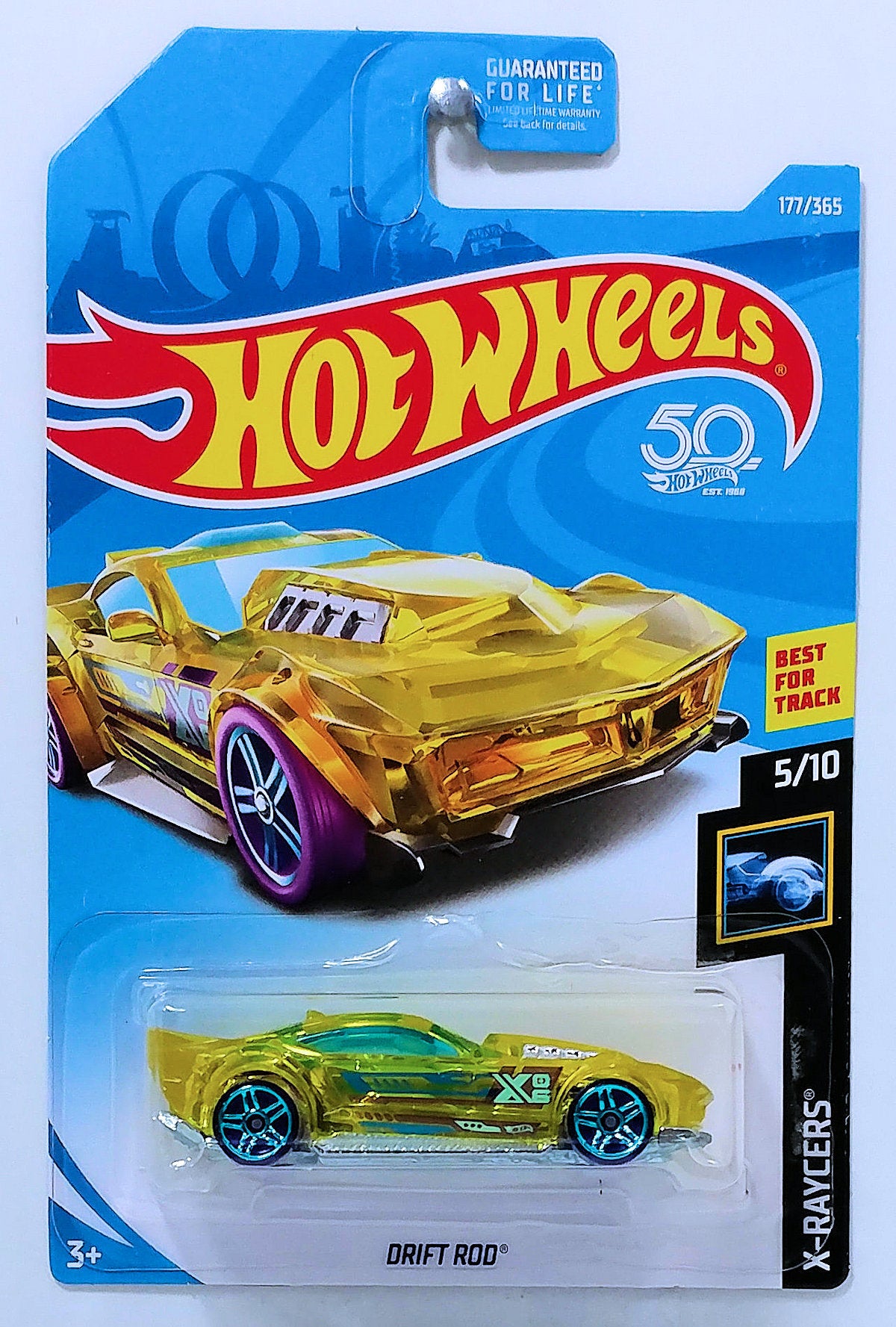 Hot Wheels 2018 - Collector # 177/365 - X-Raycers 5/10 - Drift Rod - Transparent Yellow - USA 50th Card