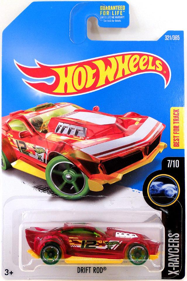 Hot Wheels 2017 - Collector # 321/365 - X-Raycers 7/10 - Drift Rod - Transparent Red Body / Yellow Metal Base - USA Card