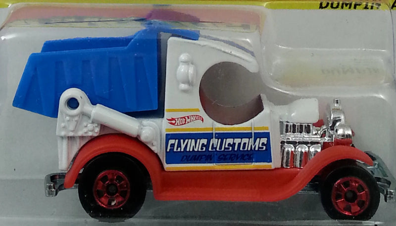 Hot Wheels 2013 - Flying Customs / Mix 1 - Dumpin' A - Red White & Blue - Red Basic Wheels - Metal/Metal - Flip Up Bed - Target Exclusive - MPN X81867