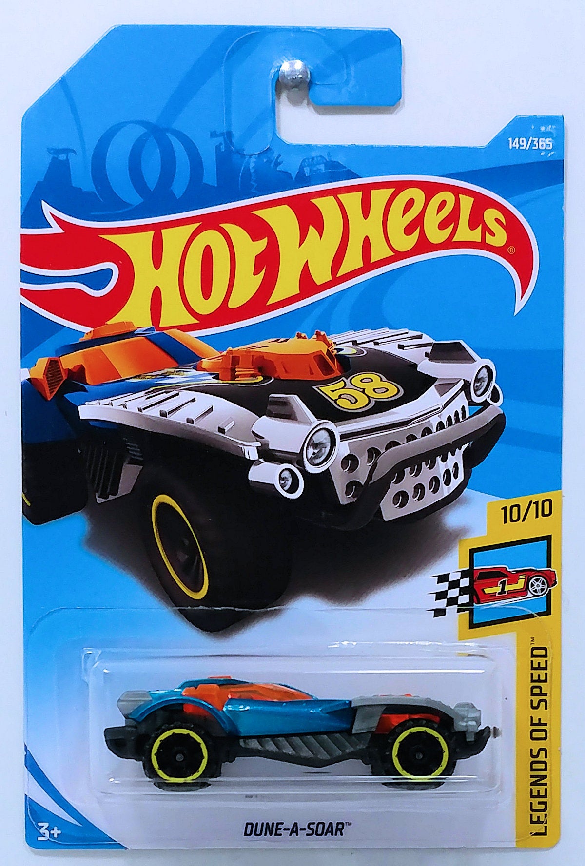 Hot Wheels 2018 - Collector # 149/365 - Legends of Speed 10/10 - New Models - Dune-A-Soar - Blue Metalflake / #58 - International Card