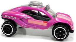 Hot Wheels 2020 - Collector # 205/250 - Olympic Games Tokyo 2020 10/10 - Treasure Hunts - Dune Daddy - Metalflake Pink / Circle Flame Logo on Top Rear - International Card