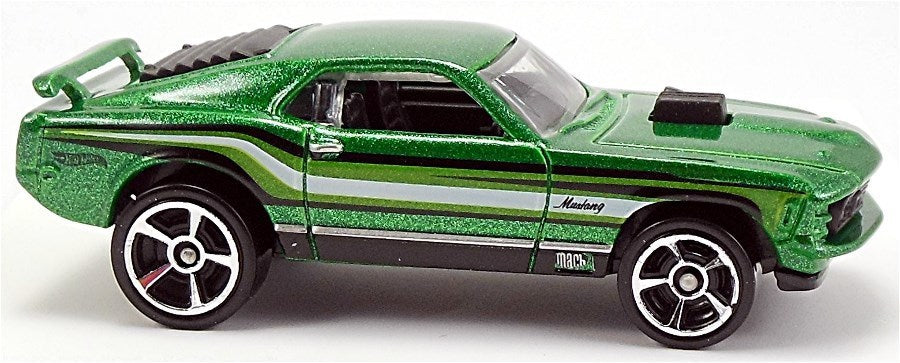 Hot Wheels 2014 - Collector # 097/250 - HW City / Mustang 50th - '70 Ford Mustang MACH 1 - Metalflake Green / White Stripes - M5 Wheels - USA Card