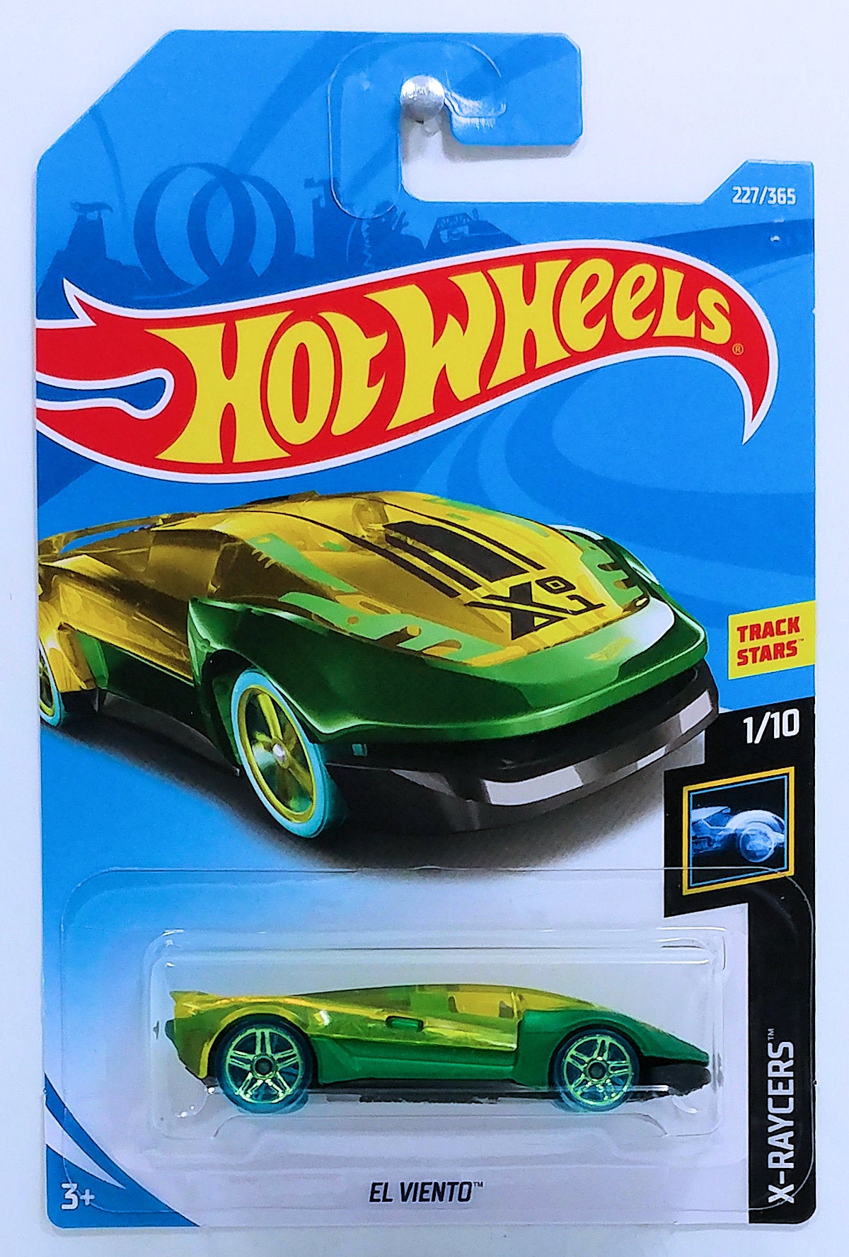 Hot Wheels 2018 - Collector # 227/365 - X-Raycers 1/10 - El Viento - Transparent Yellow & Green - International Card