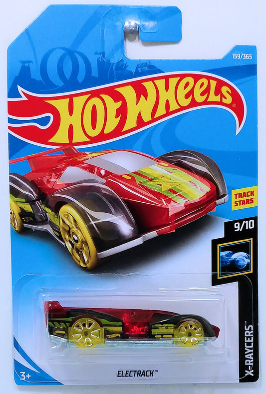 Hot Wheels 2018 - Collector # 159/365 - X-Raycers 9/10 - New Models - Electrack - Transparent Red - International Card