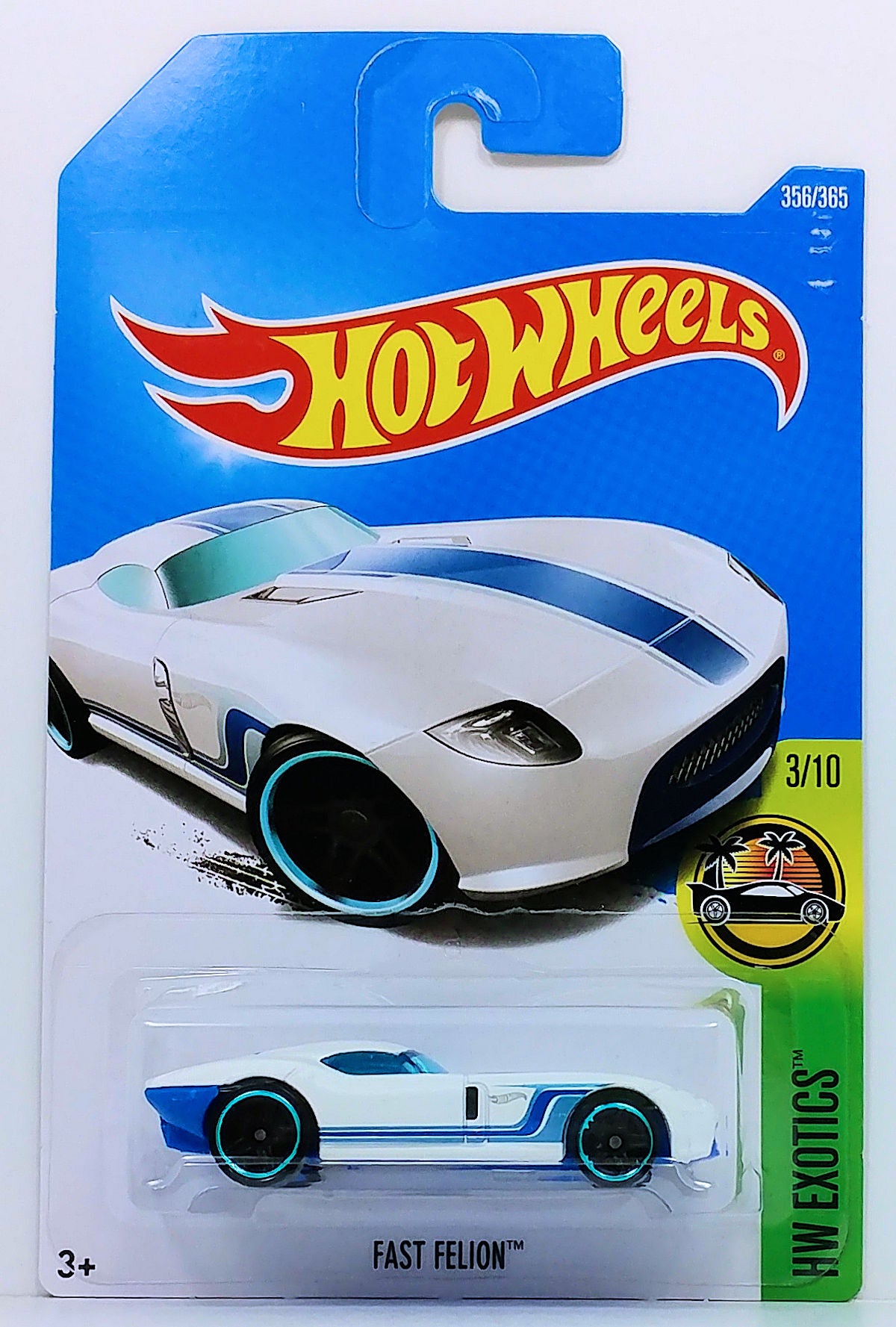 Hot Wheels 2017 - Collector # 356/365 - HW Exotics 3/10 - Fast Felion - White / Blue Stripes - International Card