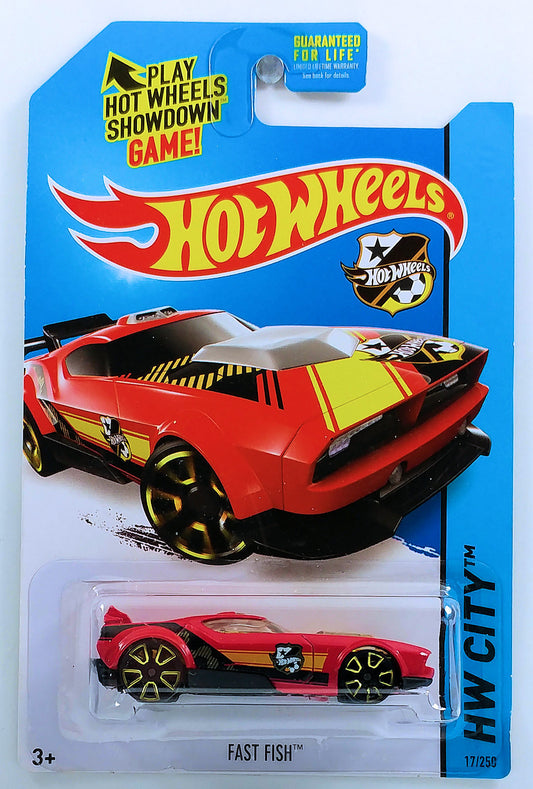 Hot Wheels 2014 - Collector # 017/250 - HW City / HW Goal - Fast Fish - Red - USA 'Showdown' Card