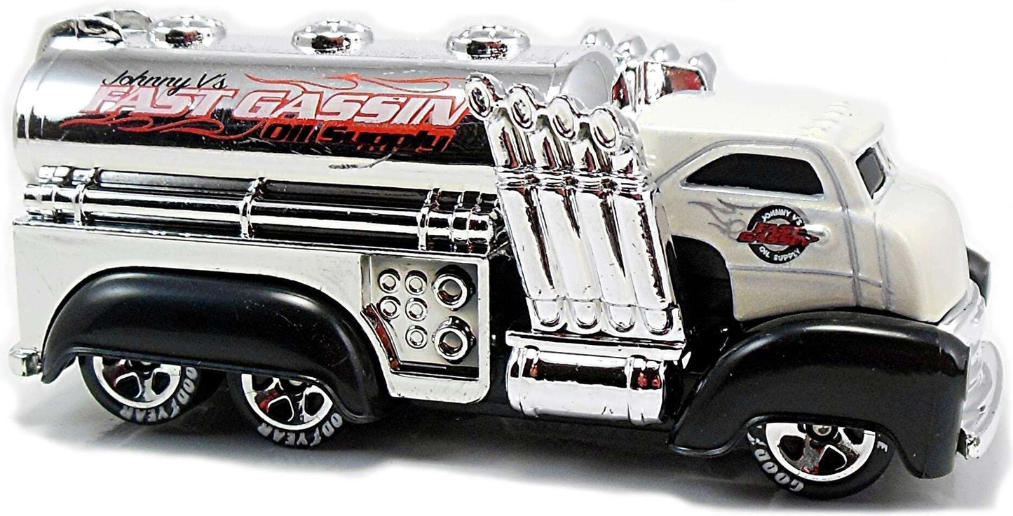 Hot Wheels 2009 - Collector # 014/190 - New Models 14/42 - Fast Gassin - White Cab / Chrome Tank / Black Fenders - 5 Spoke Wheels with Good Year Tires - Walmart Exclusive - USA Card