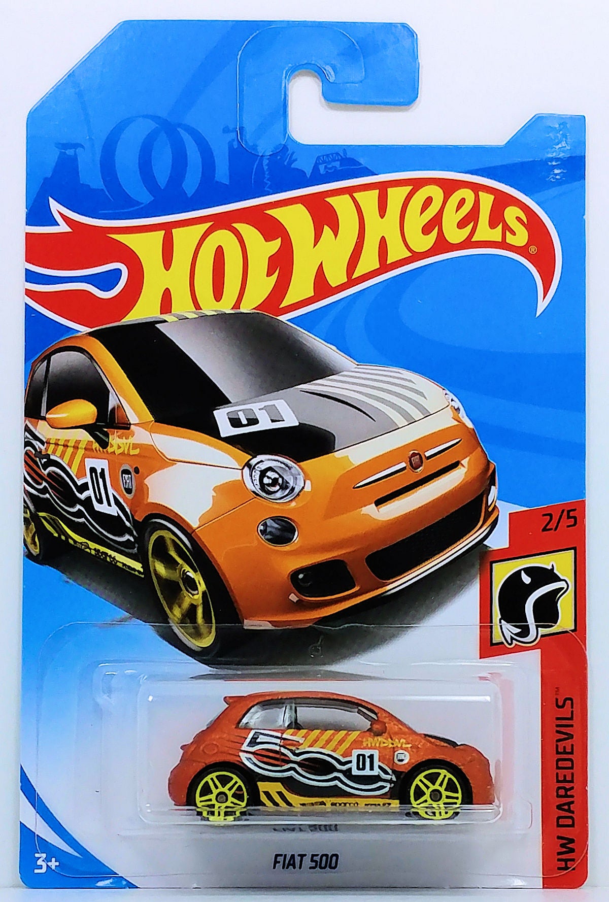 Hot Wheels 2018 - Collector # NONE - HW Daredevils 2/5 - Fiat 500 - Dark Orange - International Card