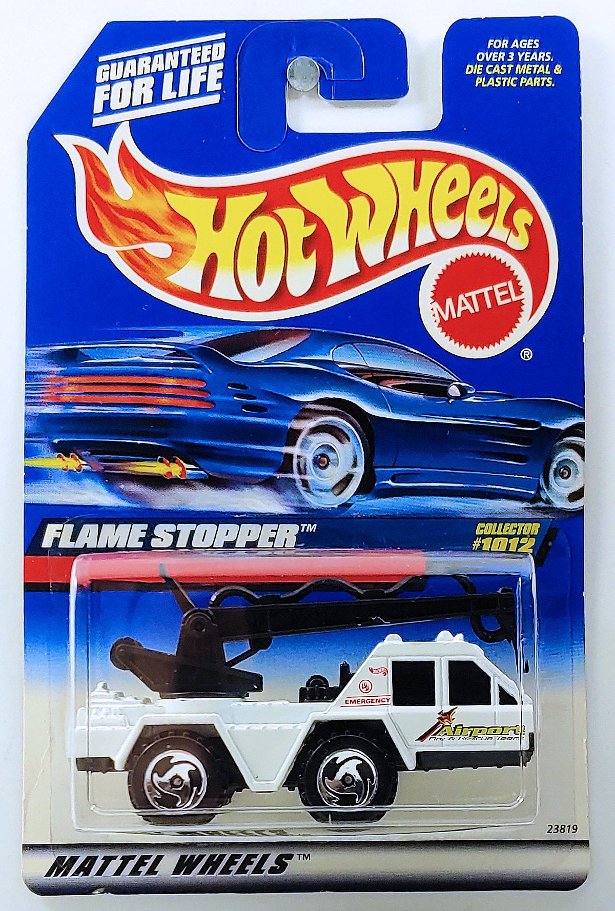 Hot Wheels 1999 - Collector # 1012 - Flame Stopper (Off Road Fire Truck) - White - China - USA Blue Car Card
