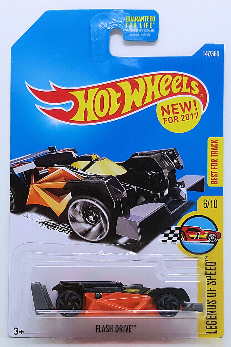 Hot Wheels 2017 - Collector # 014/365 - Legends of Speed 6/10 - New Models - Flash Drive - Black & Orange - USA Card