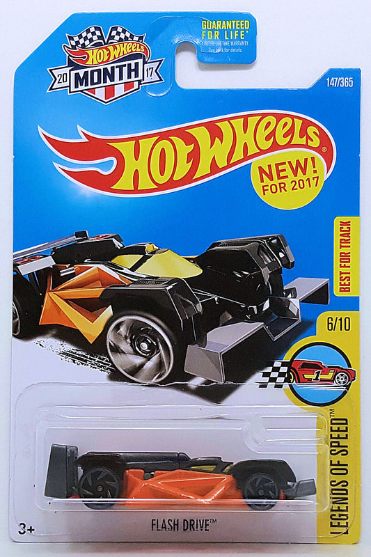 Hot Wheels 2017 - Collector # 014/365 - Legends of Speed 6/10 - New Models - Flash Drive - Black & Orange - USA 'Month' Card a Walmart Exclusive