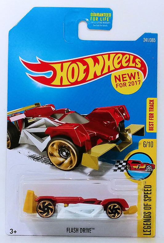 Hot Wheels 2017 - Collector # 241/365 - Legends of Speed 6/10 - New Models - Flash Drive - Red & White - USA Card