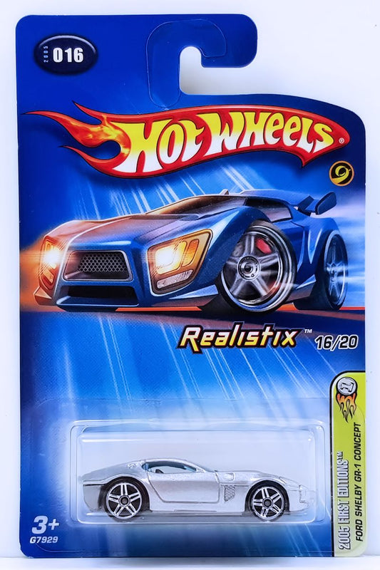 Hot Wheels 2005 - Collector # 016/183 - First Editions/Realistix 16/20 - Ford Shelby GR-1 Concept - Silver - PR5 Wheels - USA '05 Card