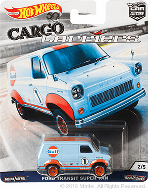 Hot Wheels 2018 - Premium / Car Culture / Cargo Carriers 2/5 - Ford Transit Super Van - Light Blue / Gulf - Metal/Metal & Real Riders