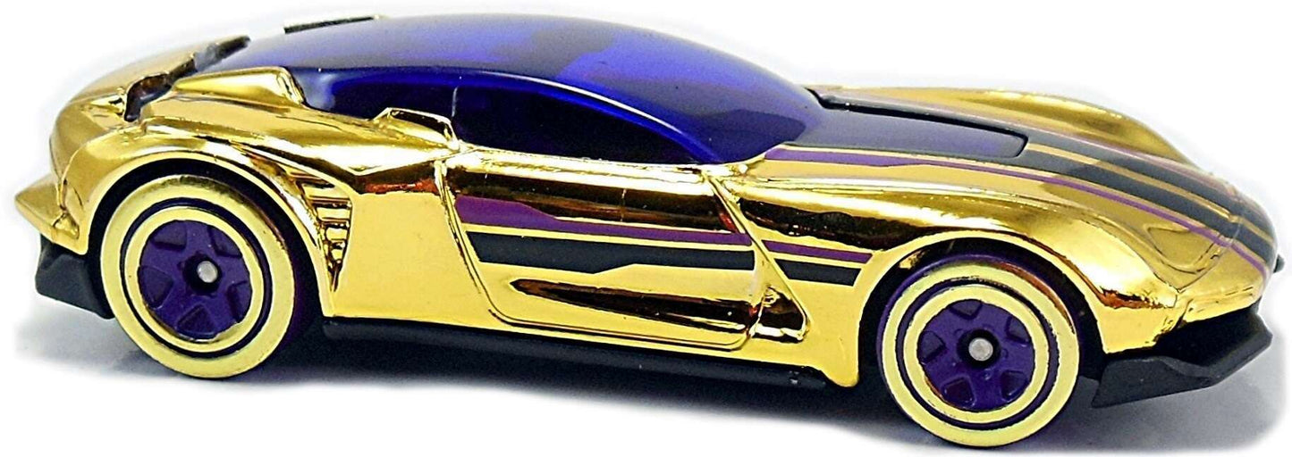 Hot Wheels 2017 - Collector # 341/365 - Super Chromes 3/10 - Gazella GT - Gold Chrome Body / Purple Window - International Card