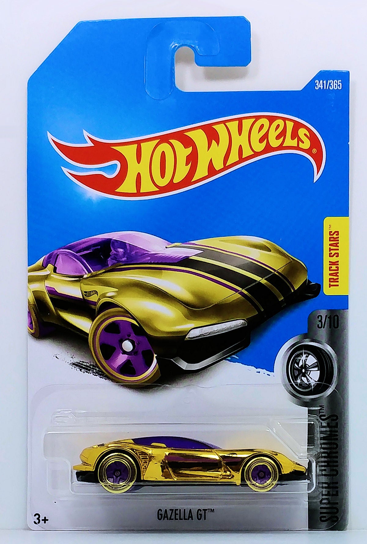 Hot Wheels 2017 - Collector # 341/365 - Super Chromes 3/10 - Gazella GT - Gold Chrome Body / Purple Window - International Card