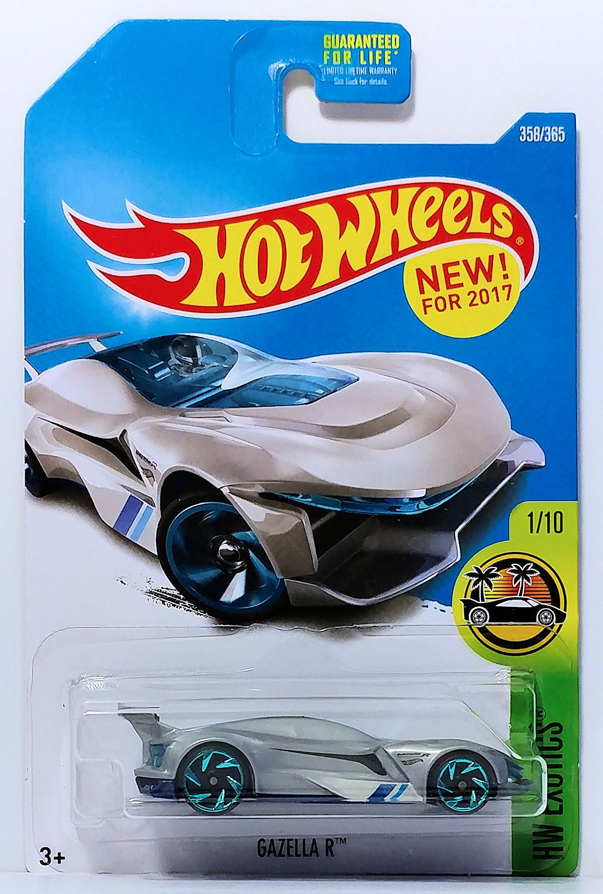 Hot Wheels 2017 - Collector # 358/365 - HW Exotics 1/10 - New Models - Gazella R - Silver - USA Card