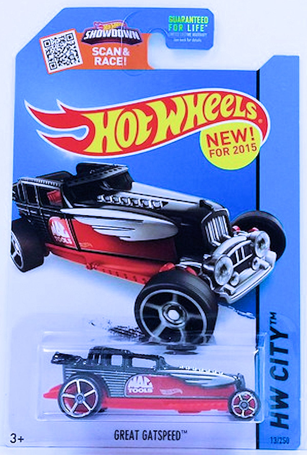 Hot Wheels 2015 - Collector # 013/250 - HW City / HW Performance / New Models - Great Gatspeed - Black & Red / Mac Tools - USA 'Showdown' Card
