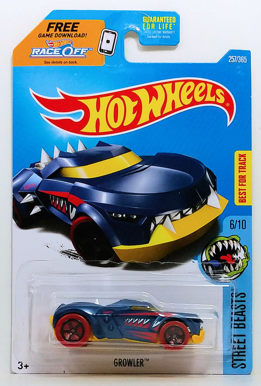 Hot Wheels 2017 - Collector # 257/365 - Street Beasts 6/10 - Growler - Blue - USA Card