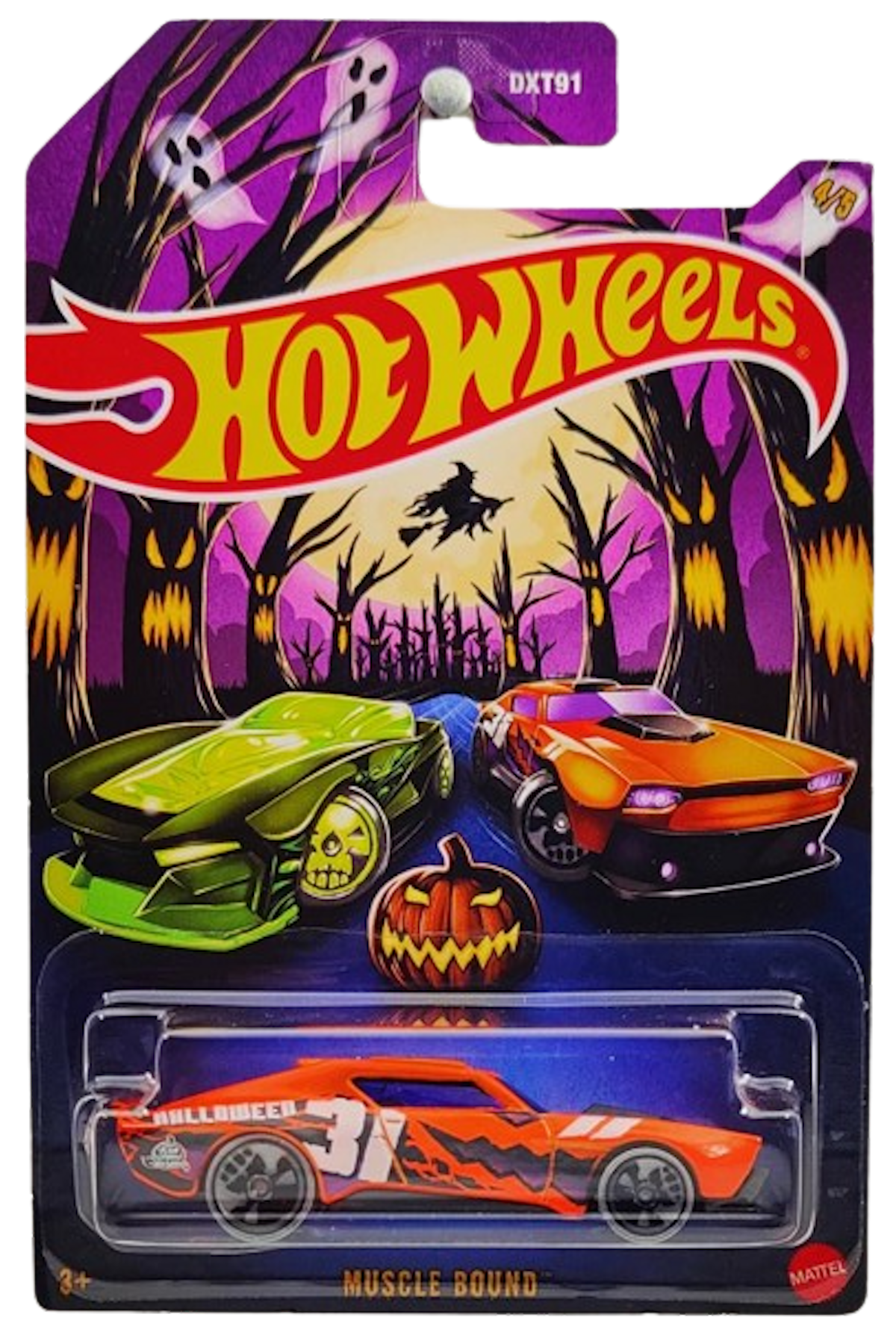 Hot Wheels 2024 - Happy Halloween 4/5 - Muscle Bound - Orange / Halloween 31 - Black Skull Wheels on Gray Tires - Grocery Stores Exclusive