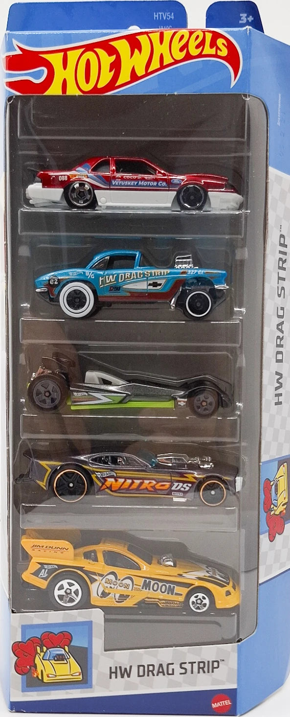 Hot Wheels 2024 - Gift Pack / 5 Pack - HW Drag Strip - 1988 Ford T-Bird, 1962 Corvette Gasser, Hot Wired, Nitro Doorslammer & Mustang Funny Car (Mooneyes)