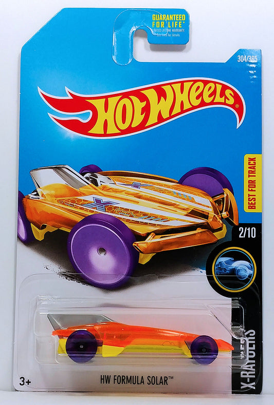 Hot Wheels 2017 - Collector # 304/365 - X-Raycers 2/10 - HW Formula Solar - Transparent Orange Body / Yellow Metal Base / Gray Vertical Wing - USA Card