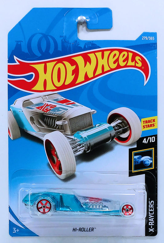 Hot Wheels 2018 - Collector # 279/365 - X-Raycers 4/10 - Hi-Roller - Transparent Blue - International Card