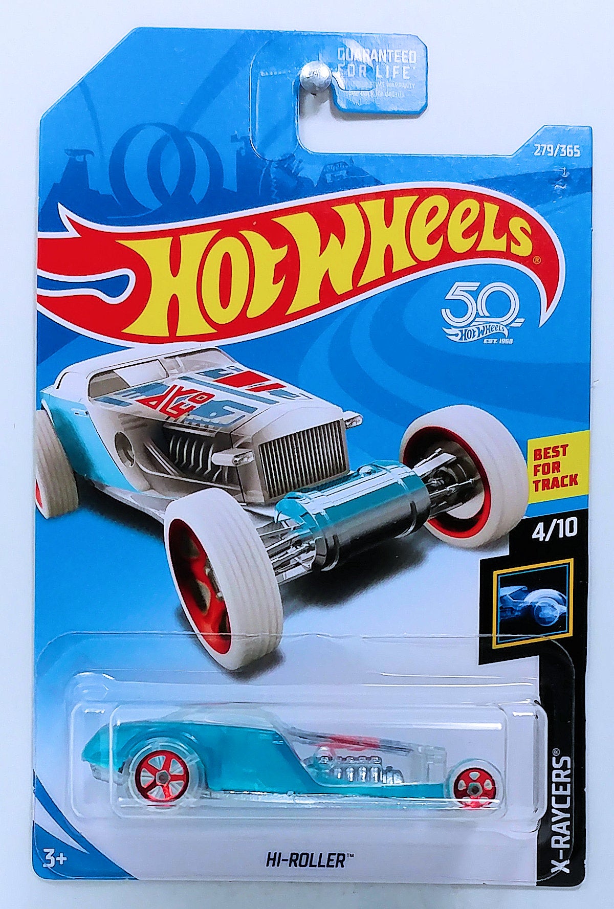 Hot Wheels 2018 - Collector # 279/365 - X-Raycers 4/10 - Hi-Roller - Transparent Blue - USA 50th Card