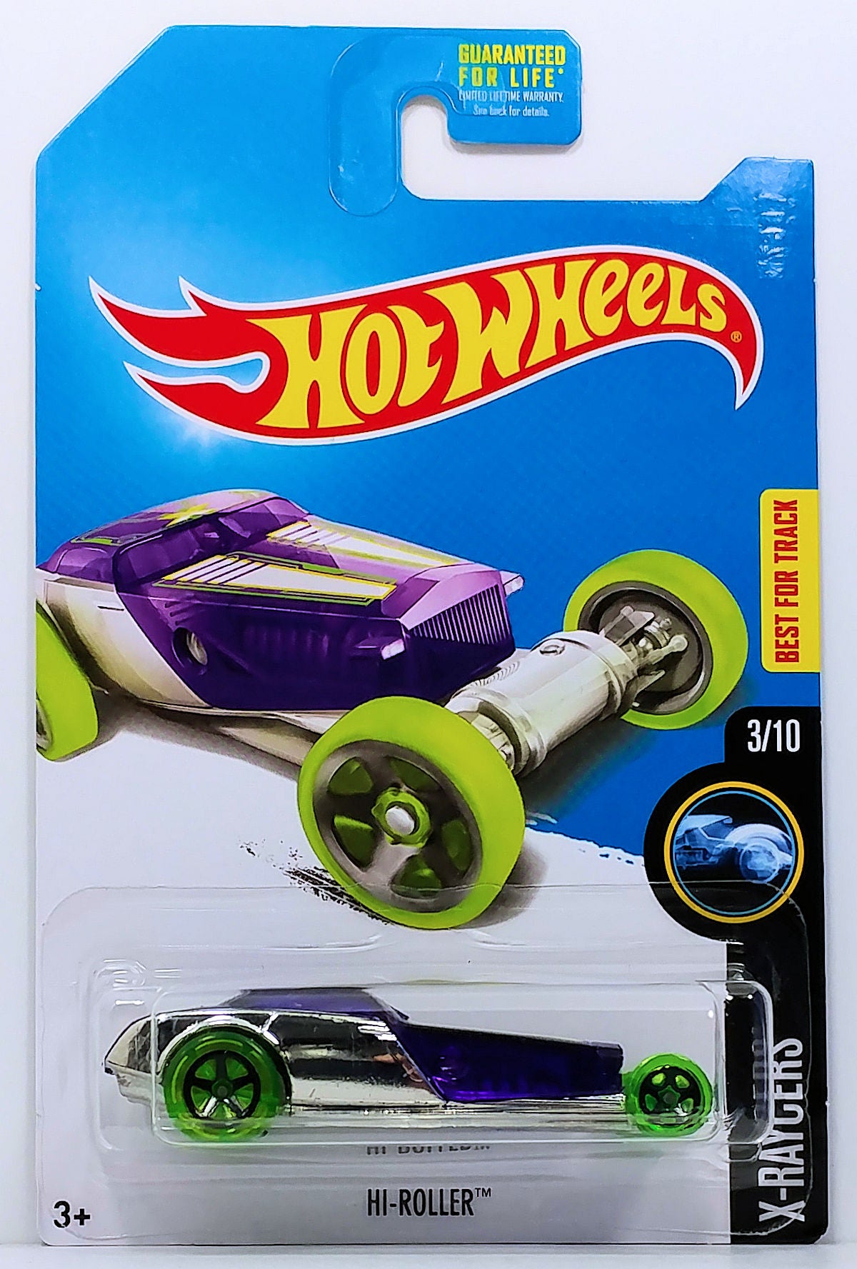 Hot Wheels 2017 - Collector # ---/365 - X-Raycers 3/10 - Hi-Roller - Transparent Purple & Chrome Body / ZAMAC Metal Base - KMart Exclusive - USA Card