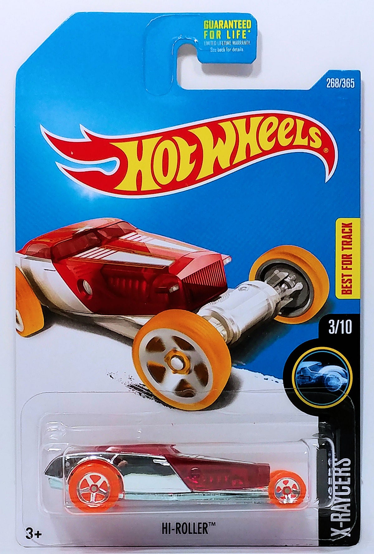 Hot Wheels 2017 - Collector # 268/365 - X-Raycers 3/10 - Hi-Roller - Transparent Red & Chrome Body / ZAMAC Metal Base - USA Card