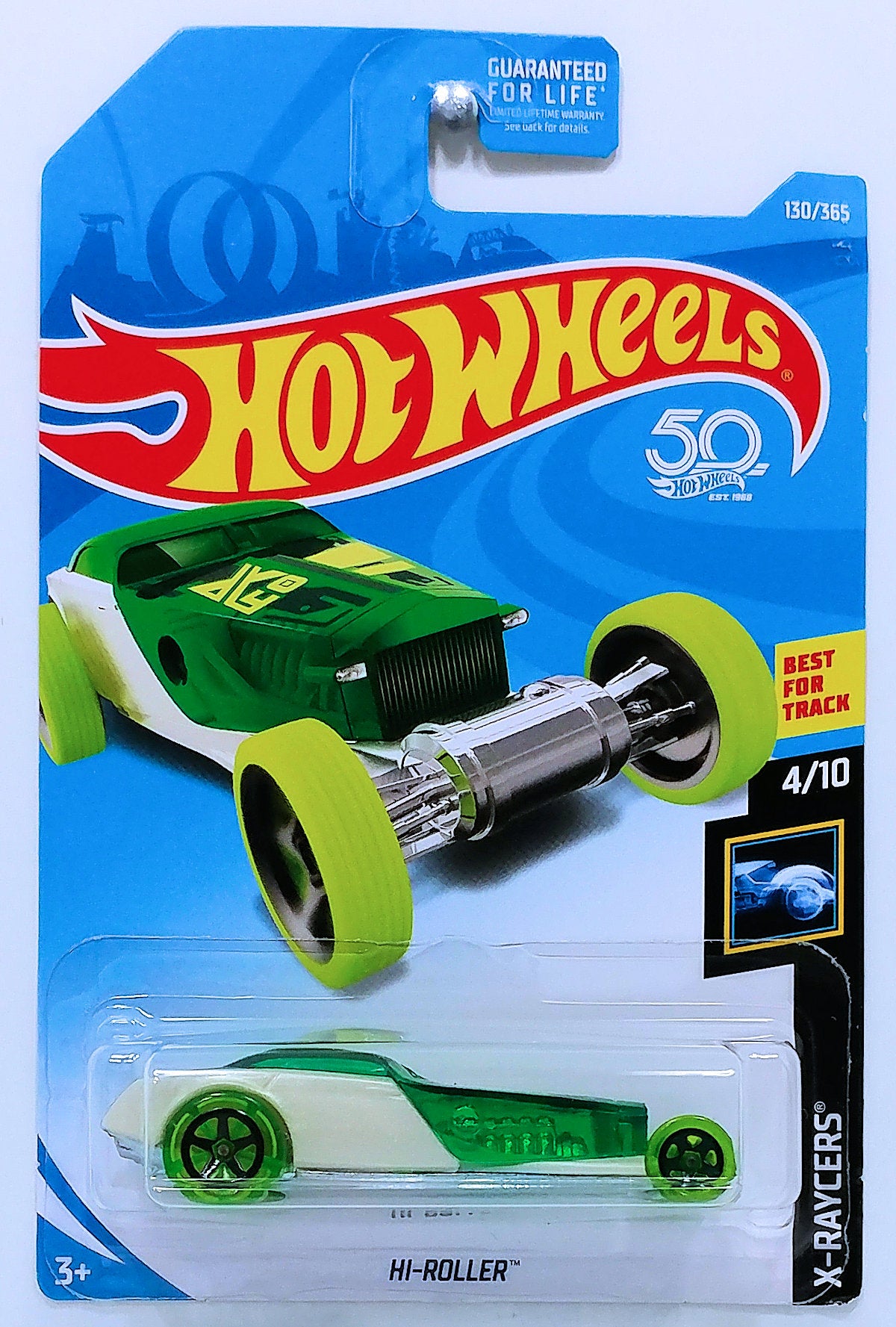 Hot Wheels 2018 - Collector # 130/365 - X-Raycers 4/10 - Hi-Roller - Transparent Green - USA 50th Card