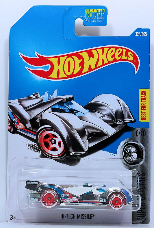 Hot Wheels 2017 - Collector # 324/365 - Super Chromes 8/10 - Hi-Tech Missile - Chrome Body / Blue Windows - USA Card
