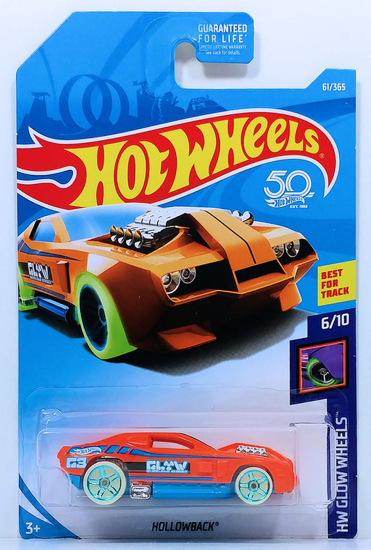 Hot Wheels 2018 - Collector # 061/365 - HW Glow Wheels 6/10 - Hollowback - Orange - USA 50th Card