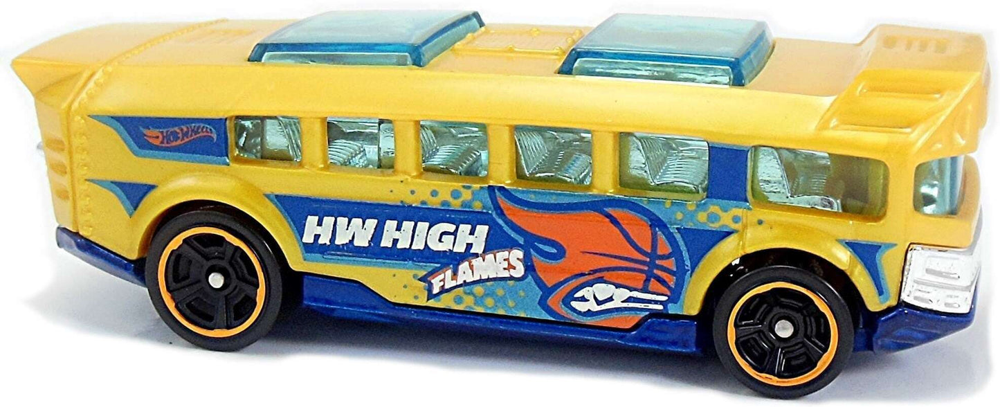 Hot Wheels 2018 - Collector # 329/365 - HW Metro 7/10 - Hot Wheels High (School Bus) - Gold / HW High Flames - USA 50th Card