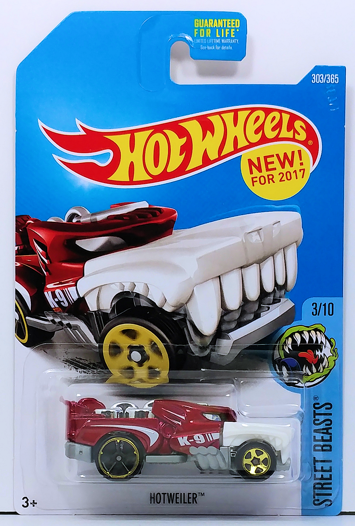 Hot Wheels 2017 - Collector # 303/365 - Street Beasts 3/10 - New Models - Hotweiler - Red Body / "K-9" - USA Card