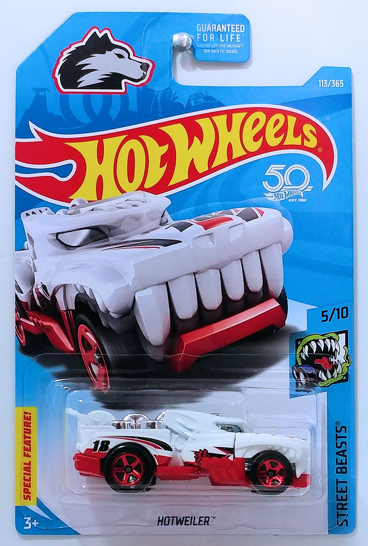 Hot Wheels 2018 - Collector # 113/365 - Street Beasts 5/10 - Hotweiler - White - USA 50th Card