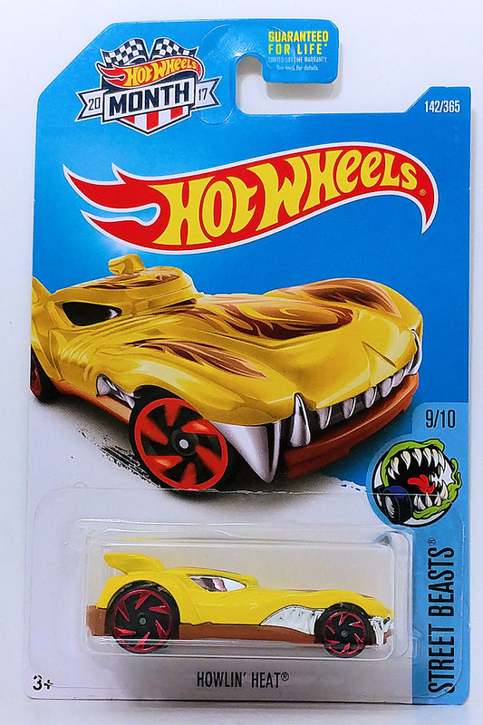 Hot Wheels 2017 - Collector # 142/365 - Street Beasts 9/10 - Howlin' Heat - Yellow Body / Brown Base - USA 'Month' Card a Walmart Exclusive