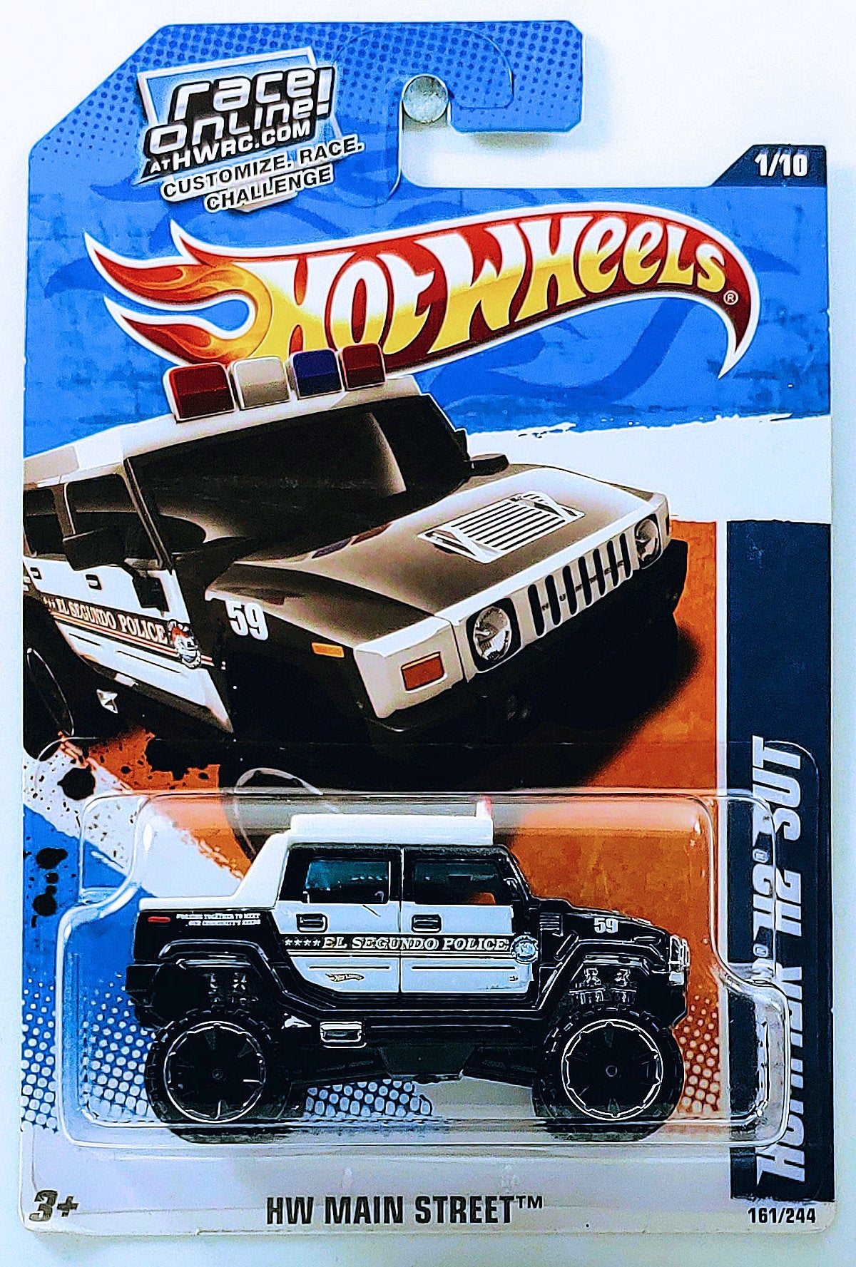 Hot Wheels 2011 - Collector # 161/244 - HW Main Street 1/10 - Hummer H2 SUT - Black & White / El Segundo Police - USA 'Race Online' Card