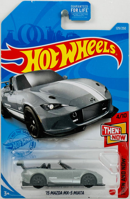 Hot Wheels 2021 - Collector # 129/250 - Then And Now 04/10 - '15 Mazda MX-5 Miata - Satin Gray - USA Card