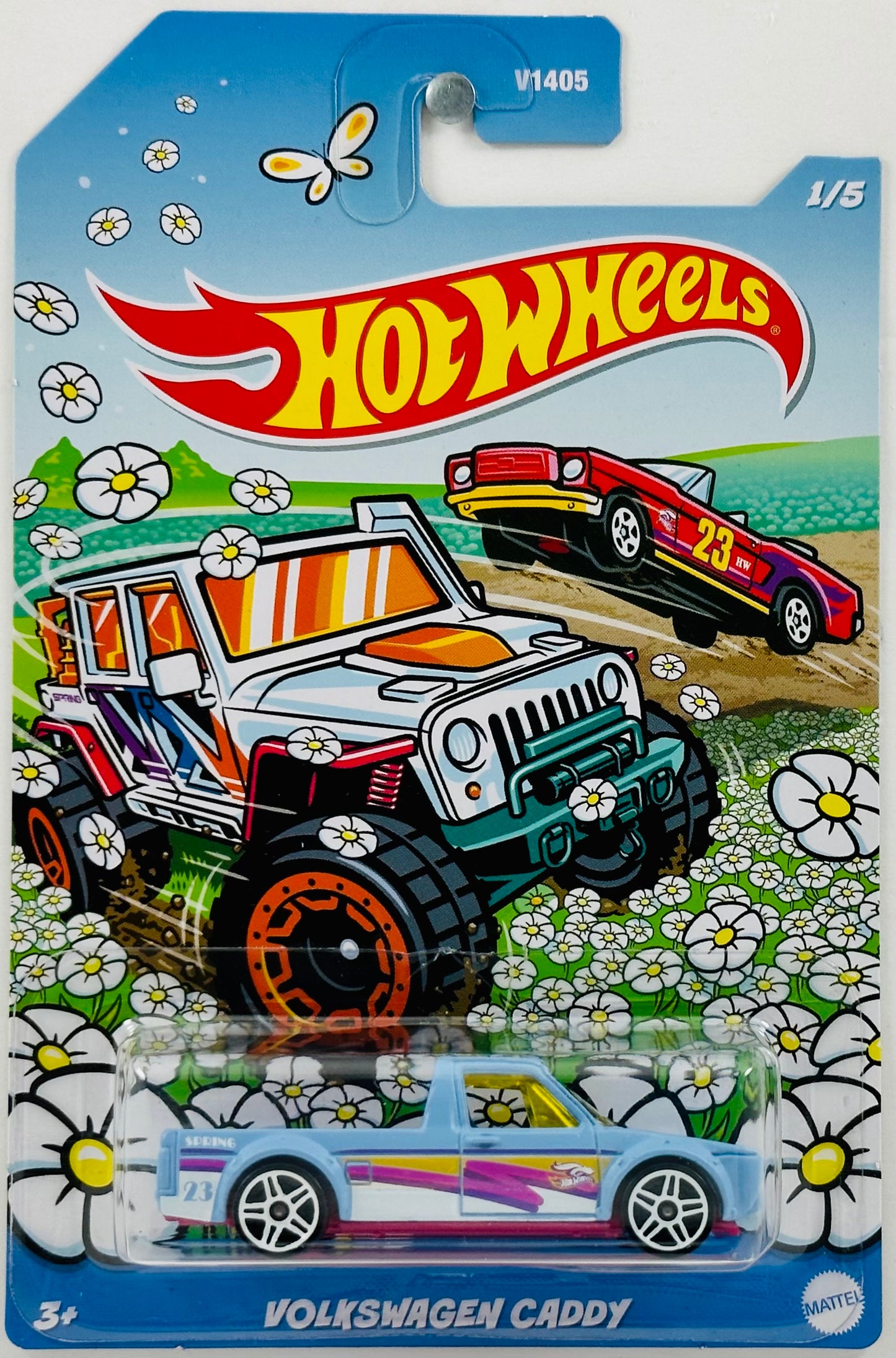 Hot Wheels 2023 - Sping Series 01/05 - Volkswagen Caddy - Baby Blue - Pink, Purple, White & Yellow Stripes / '23' / 'Spring' - Grocery Strore Exclusive - IC