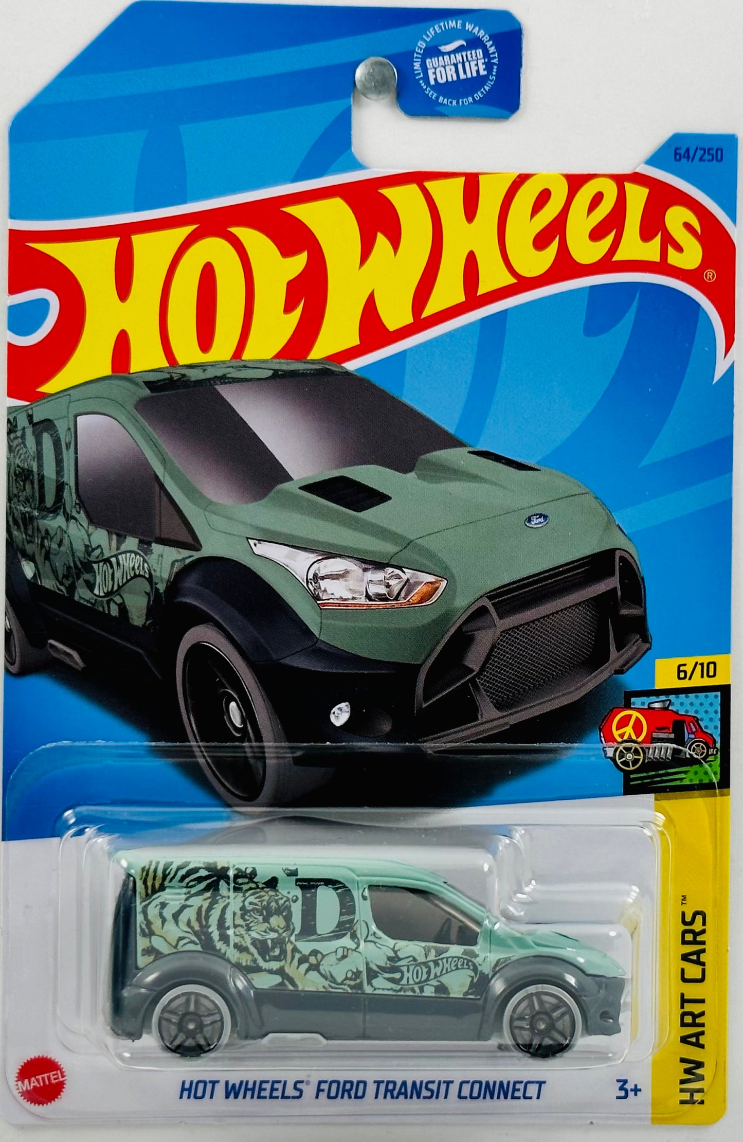 Hot Wheels 2023 - Collector # 064/250 - HW Art Cars 06/10 - Hot Wheels Ford Transit Connect - Light Green - Tiger Livery / 'D' - USA Card