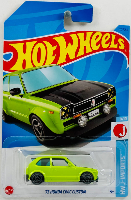 Hot Wheels 2023 - Collector # 117/250 - HW J Imports 08/10 - New Models -'73 Honda Civic Custom - Lime Green - Black Hood - IC