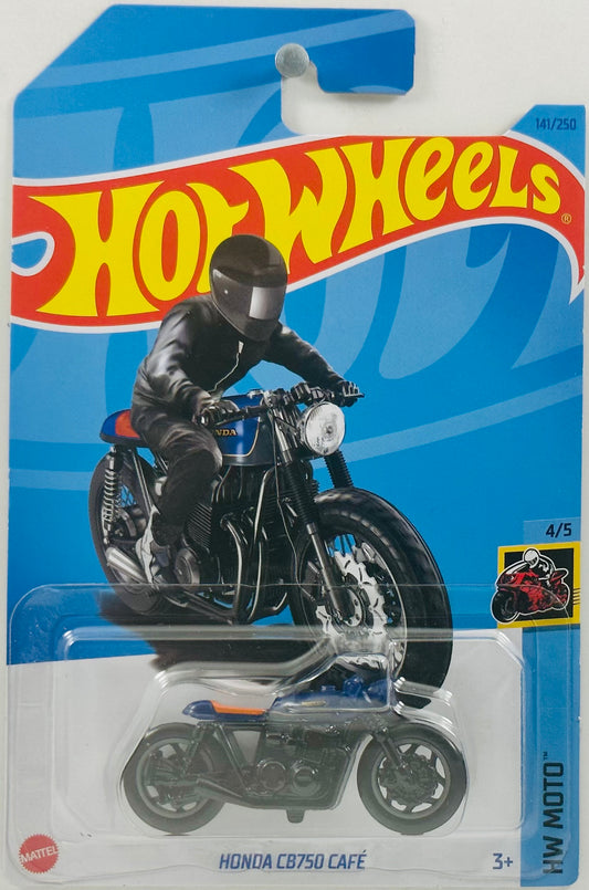 Hot Wheels 2023 - Collector # 141/250 - HW Moto 04/05 - Honda CB750 Cafe - Navy Blue - Orange Seat / Black Bottom - IC