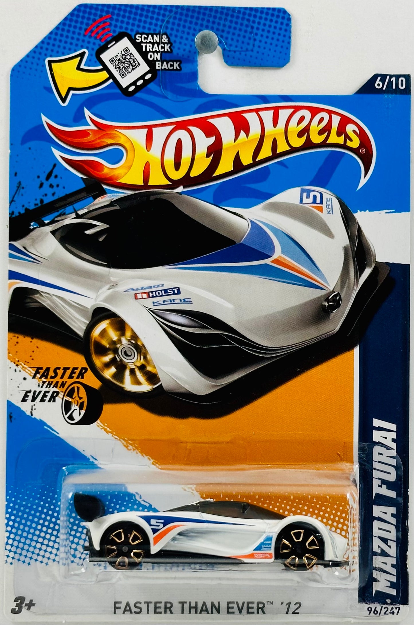 Hot Wheels 2012 - Collector # 096/247 - Faster Than Ever 06/10 - Mazda Furai - White - '5' / Blue & Orange Stripes - USA