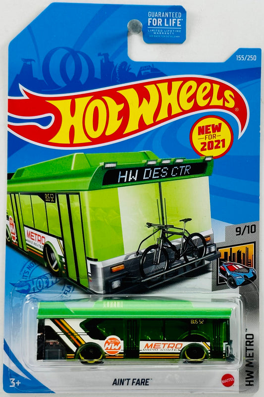 Hot Wheels 2021 - Collector # 155/250 - HW Metro 09/10 - New Models - Ain't Fare - Metalflake Green - USA Card