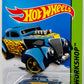 Hot Wheels 2015 - Collector # 209/250 - HW Workshop / Heat Fleet / SUPER Treasure Hunts - Pass'n Gasser - Spectraflame Blue / 'Reyna &amp; Cook' / Black &amp; Orange Flames - Yellow Real Rider 5 Spoke (RR5SP) Wheels - USA 'Scan & Race!' Card
