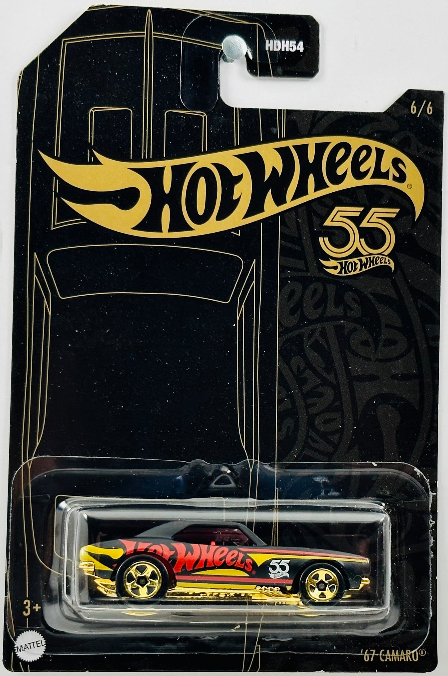 Hot Wheels 2023 - Theme / Black and Gold / 55th Anniversary 6/6 - '67 Camaro - Matte Black - Gold PR5 Wheels - Special Blister Card