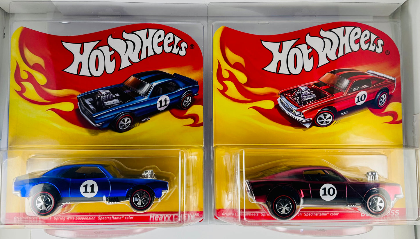 Hot Wheels 2011 - HWC / RLC Exclusive - Boss Hoss & Heavy Chevy - Spectraflame Red & Spectraflame Blue - Spring Wire Suspension - Red Line Neo Classics / Plastic - 1:24 Scale - Limited to 2,000 & 3,000